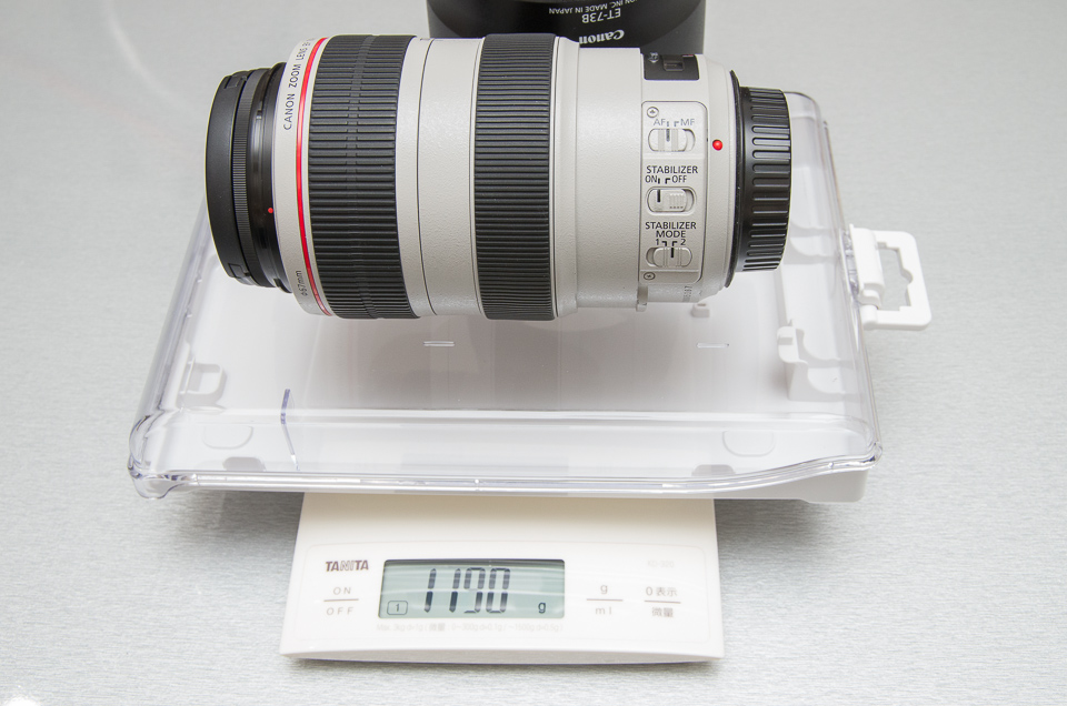 追加計量でCanon EF70-300mm F4L IS USMの重さを量ってみた。フード込みで1190g