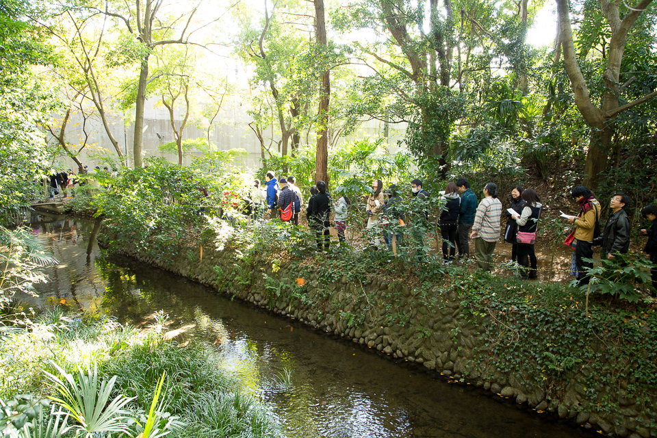 水門？を見学する人の列