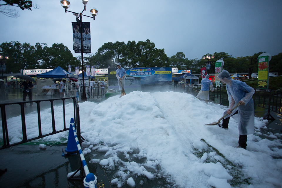 真夏の雪遊びもさすがに今日は開店休業状態